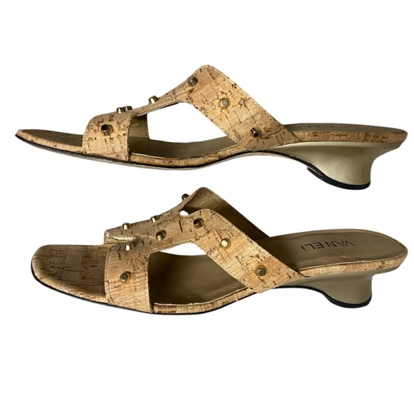 Vaneli Women’s Cork Slide Sandal Size 9N Tan Slip-on with Gold Hardware Casual - Picture 4 of 10